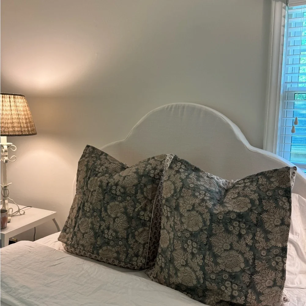 Classic Floral Euro Pillow Shams in Dark Teal and Cream